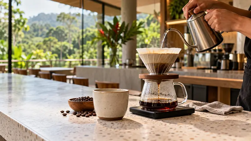 Café de especialidad preparado en método de goteo