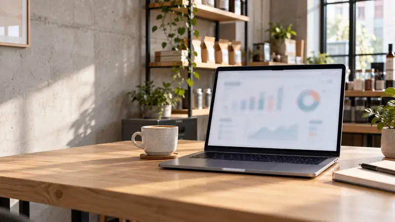 Laptop with charts on a shop table