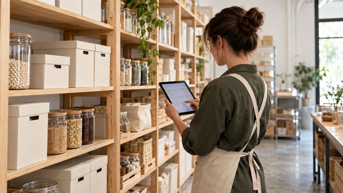 Persona revisando el inventario con una tableta