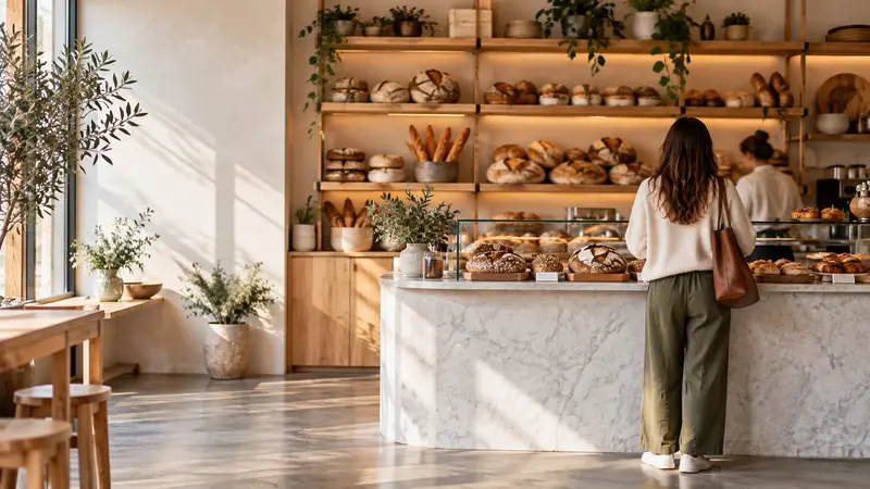 Customer at a bakery counter