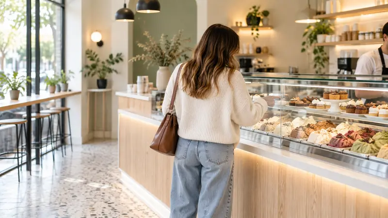 Cliente señalando la vitrina de una heladería