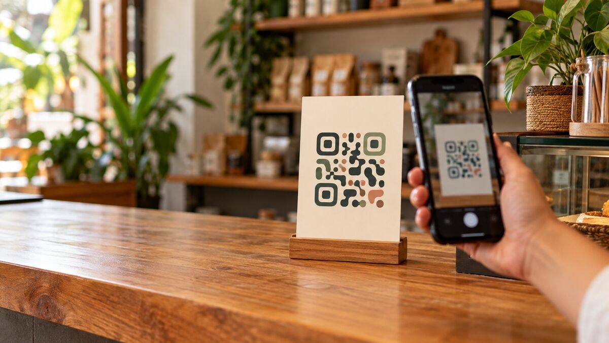 Cliente escaneando el QR de un programa de fidelidad en el mostrador